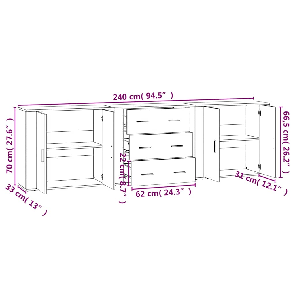 Buffets 3 pcs Sonoma gris Bois d'ingénierie - XIOS