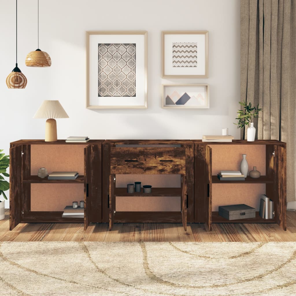 Buffets 3 pcs Chêne fumé Bois d'ingénierie - XIOS
