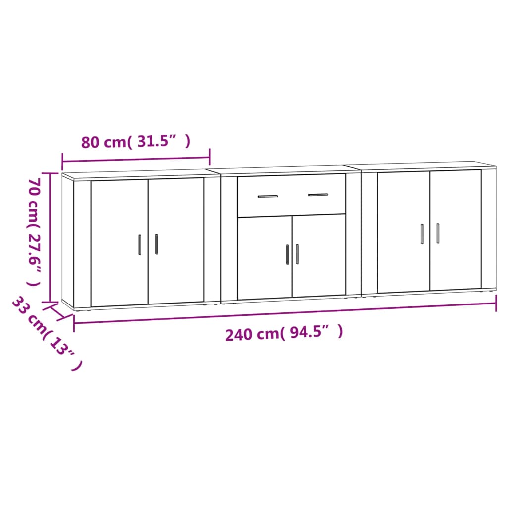 Buffets 3 pcs Chêne fumé Bois d'ingénierie - XIOS