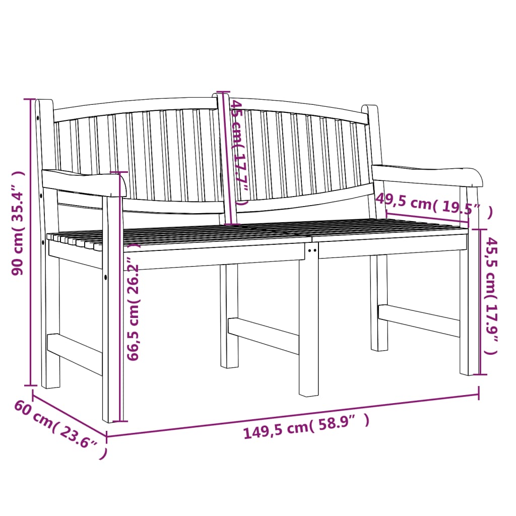 Banc de jardin 149,5x60x90 cm bois de teck solide Bancs de jardin vidaXL