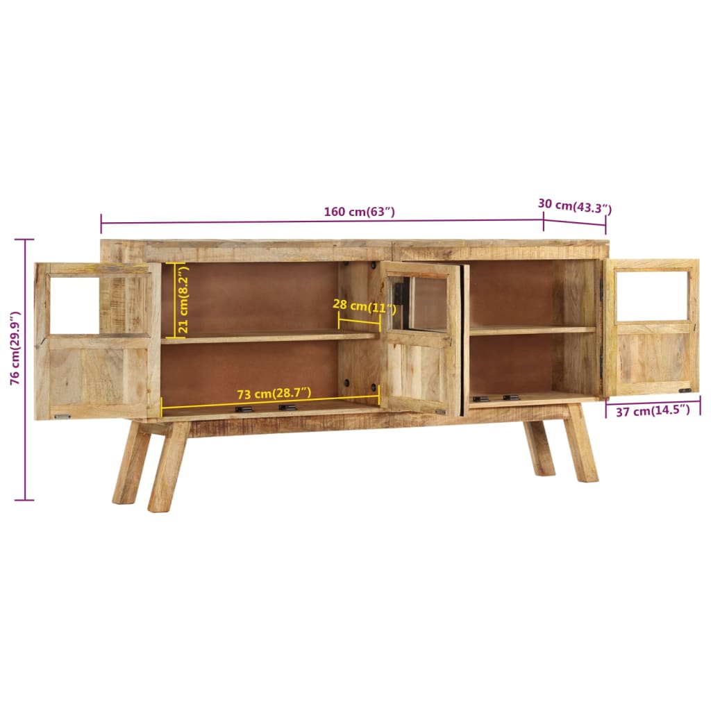 Buffet marron et noir 160x30x76 cm bois massif de manguier - XIOS