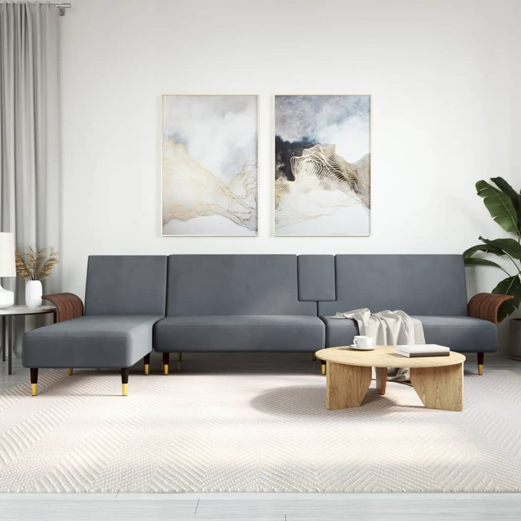 Canapé-lit en forme de L gris 279x140x70 cm velours - XIOS