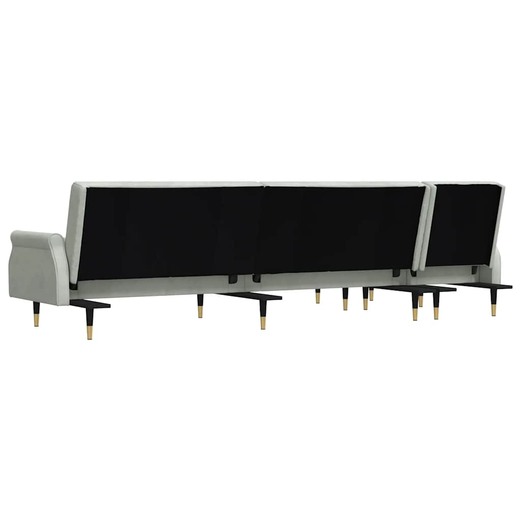 Canapé-lit en forme de L gris clair 271x140x70 cm velours - XIOS
