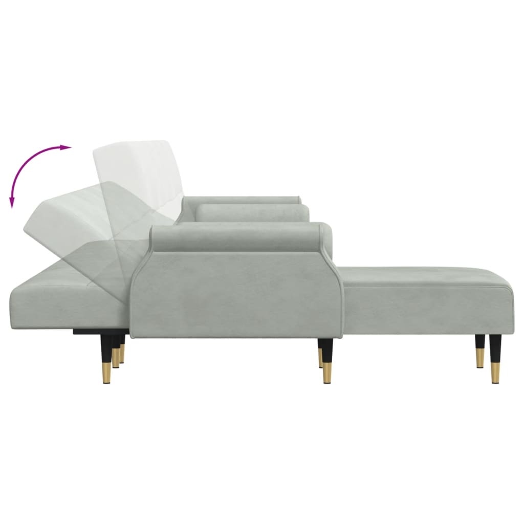 Canapé-lit en forme de L gris clair 271x140x70 cm velours - XIOS