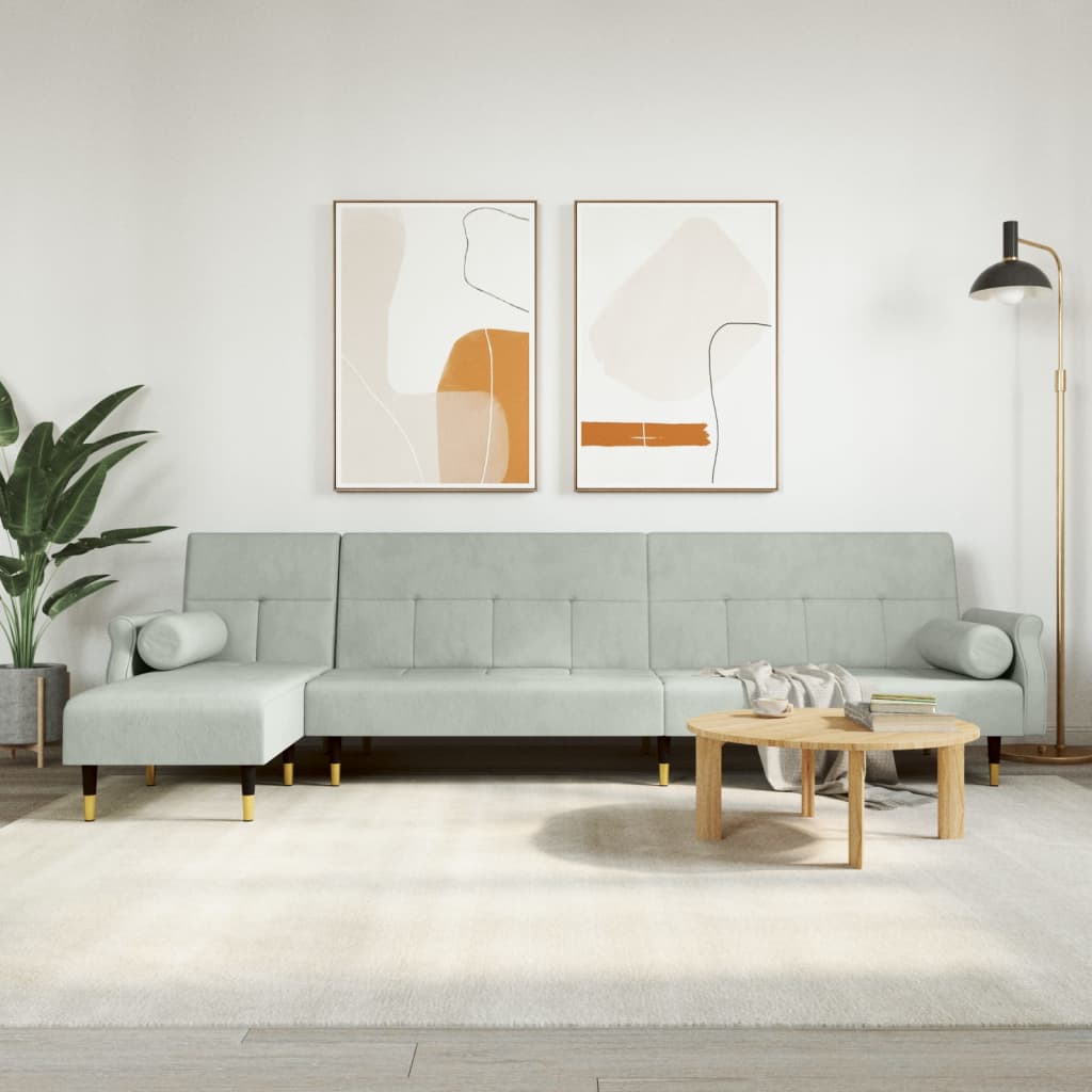 Canapé-lit en forme de L gris clair 271x140x70 cm velours - XIOS