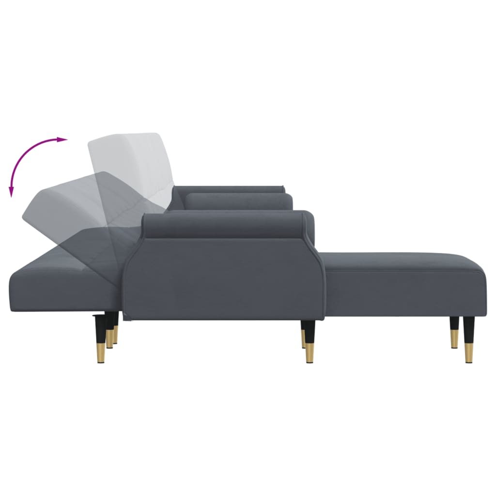 Canapé-lit en forme de L gris 271x140x70 cm velours - XIOS
