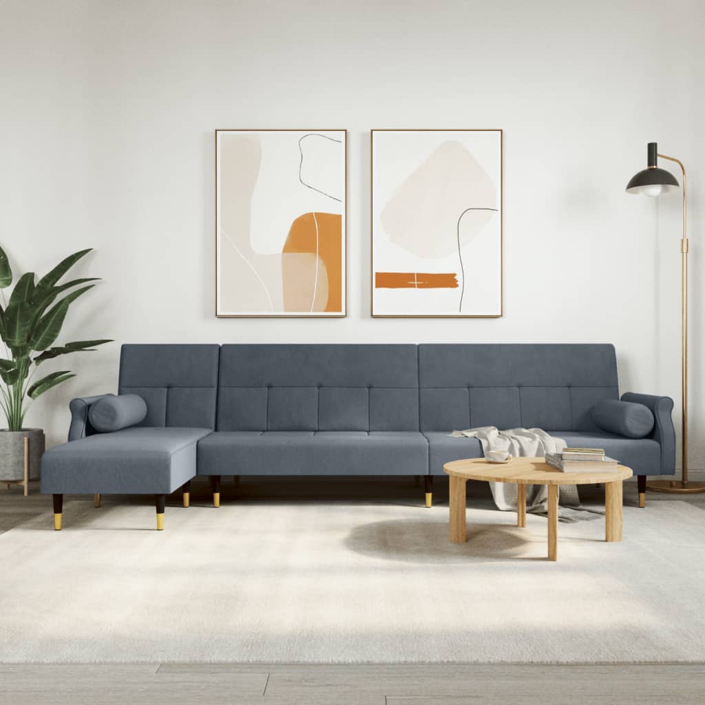 Canapé-lit en forme de L gris 271x140x70 cm velours - XIOS