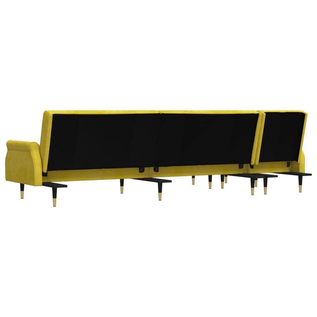 Canapé-lit en forme de L jaune 271x140x70 cm velours - XIOS