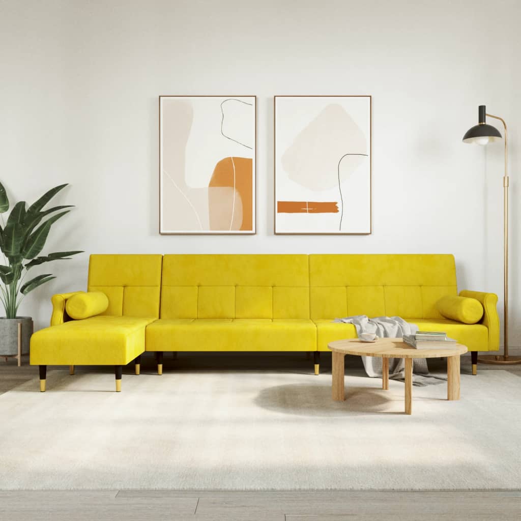 Canapé-lit en forme de L jaune 271x140x70 cm velours - XIOS