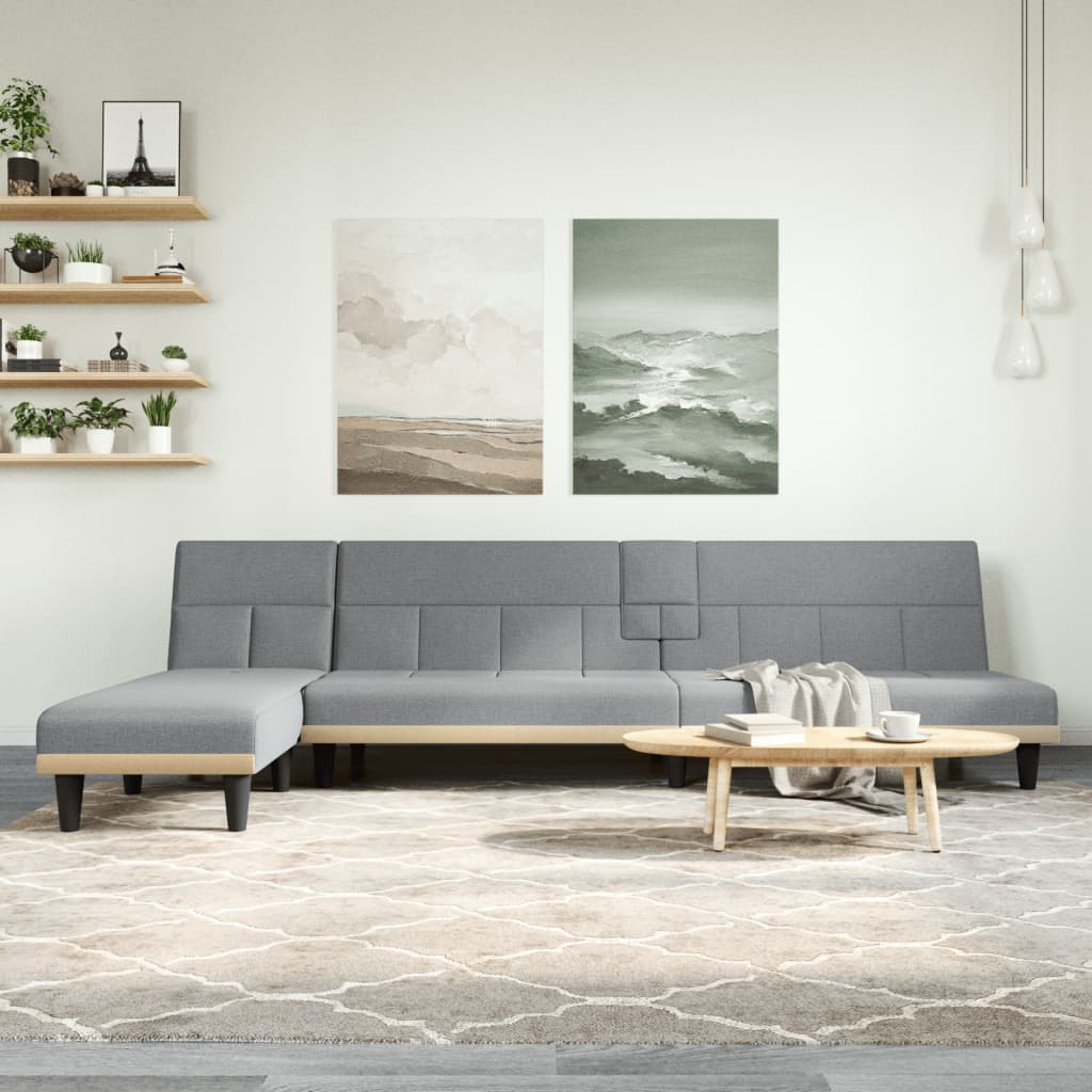 Canapé-lit en forme de L gris clair 255x140x70 cm tissu - XIOS