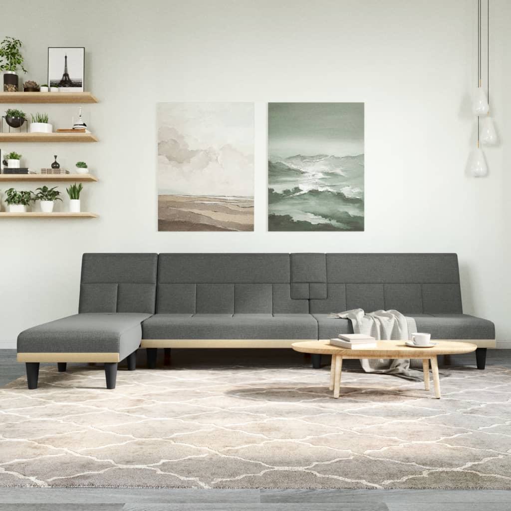 Canapé-lit en forme de L gris foncé 255x140x70 cm tissu - XIOS