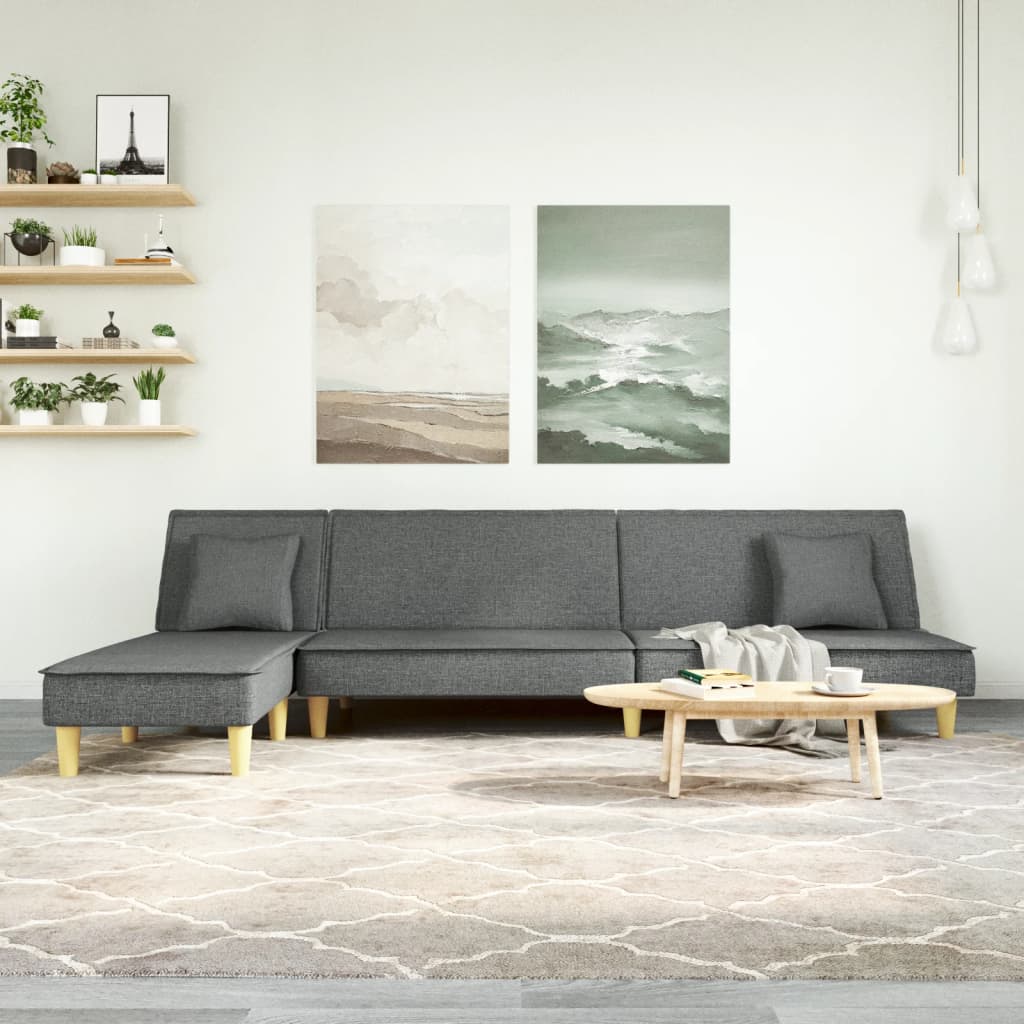 Canapé-lit en forme de L gris foncé 255x140x70 cm tissu - XIOS
