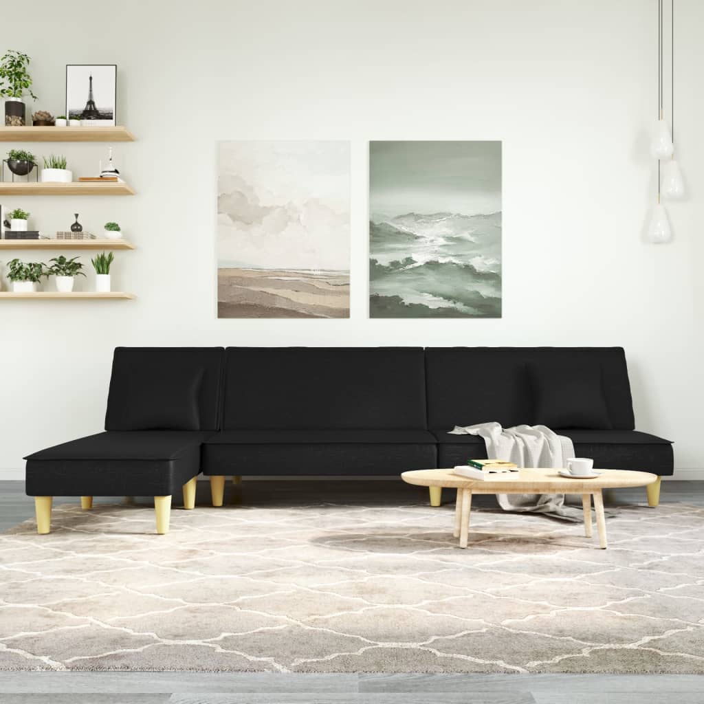 Canapé-lit en forme de L noir 255x140x70 cm tissu - XIOS