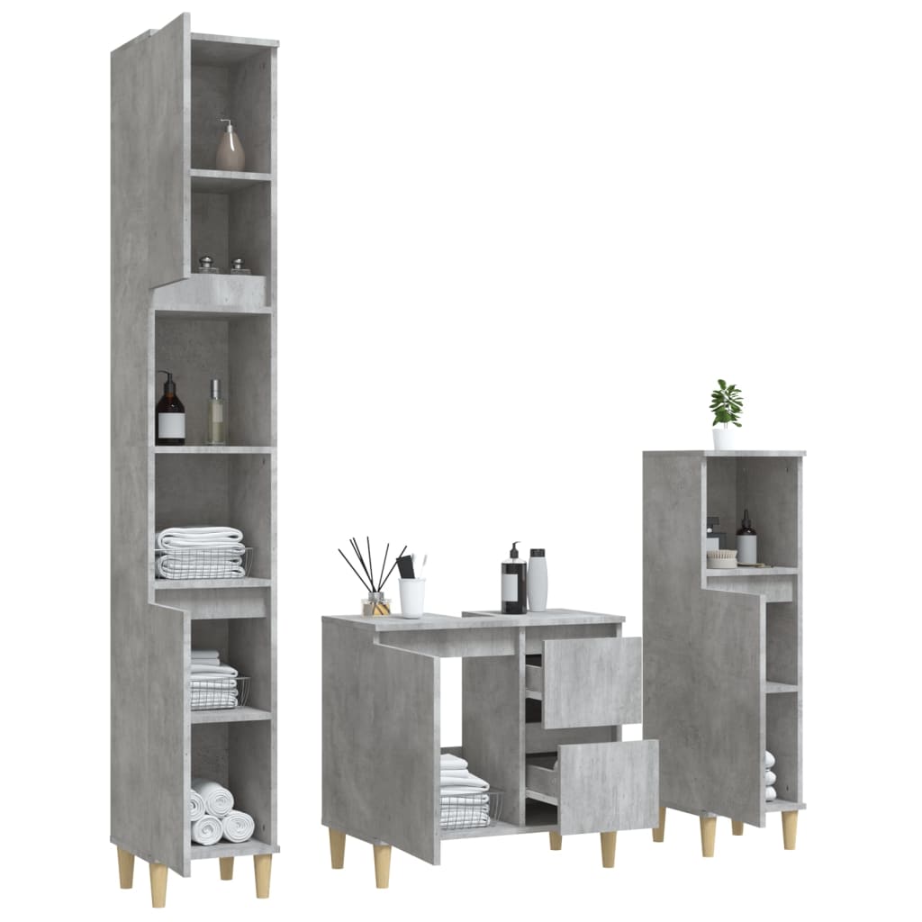 Ensemble d'armoires de salle de bain 3 pcs gris béton Ensembles de mobilier pour salles de bains vidaXL
