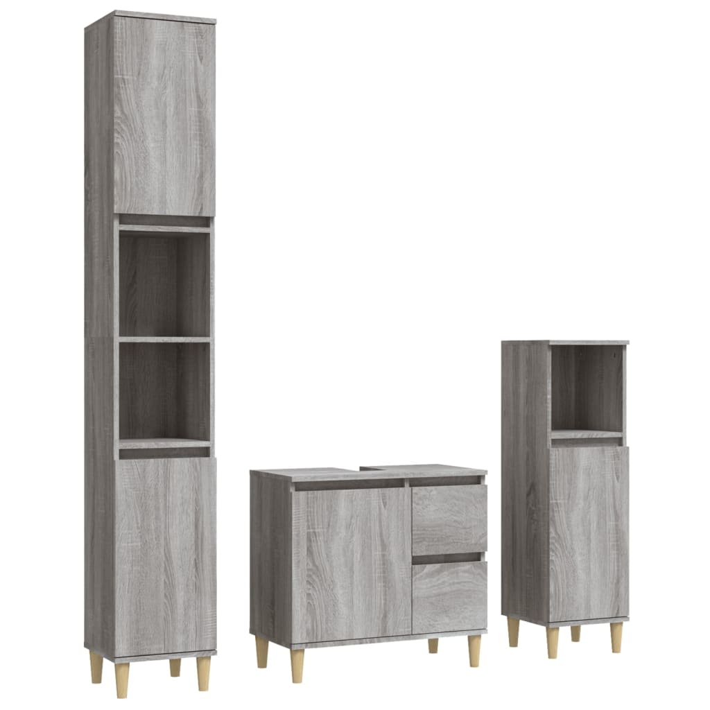 Ensemble d'armoires de salle de bain 3 pcs sonoma gris Ensembles de mobilier pour salles de bains vidaXL