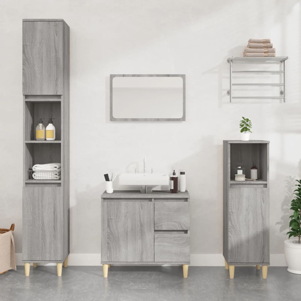 Ensemble d'armoires de salle de bain 3 pcs sonoma gris Ensembles de mobilier pour salles de bains vidaXL