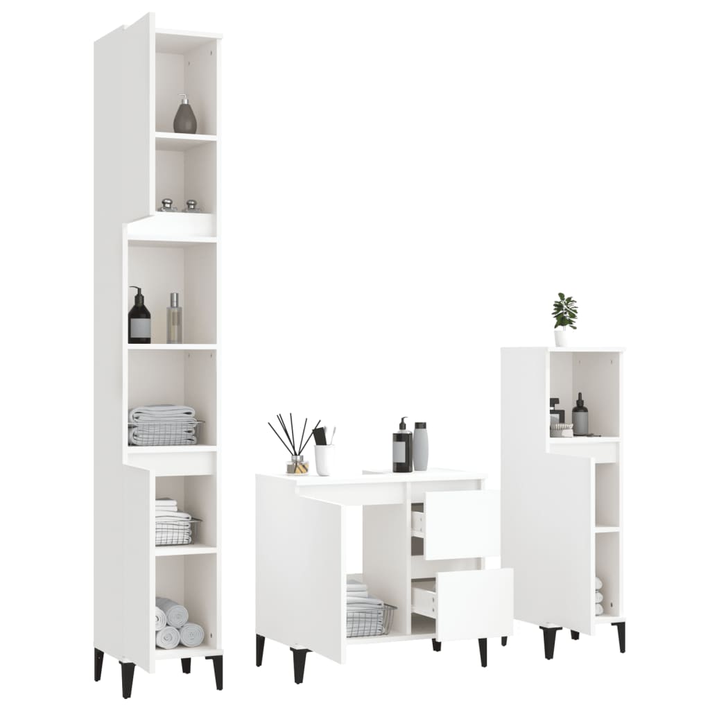 Ensemble d'armoires salle de bain 3 pcs blanc bois d'ingénierie Ensembles de mobilier pour salles de bains vidaXL
