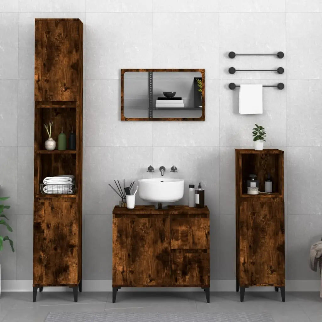 Ensemble d’armoires de salle de bain 3 pcs chêne fumé - XIOS