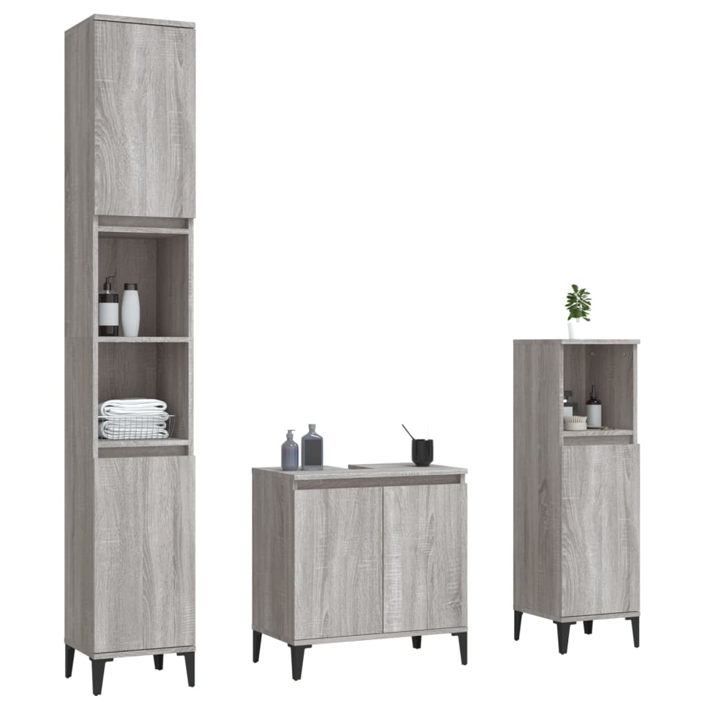 Ensemble de meubles de salle de bain 3 pcs Sonoma gris Ensembles de mobilier pour salles de bains vidaXL