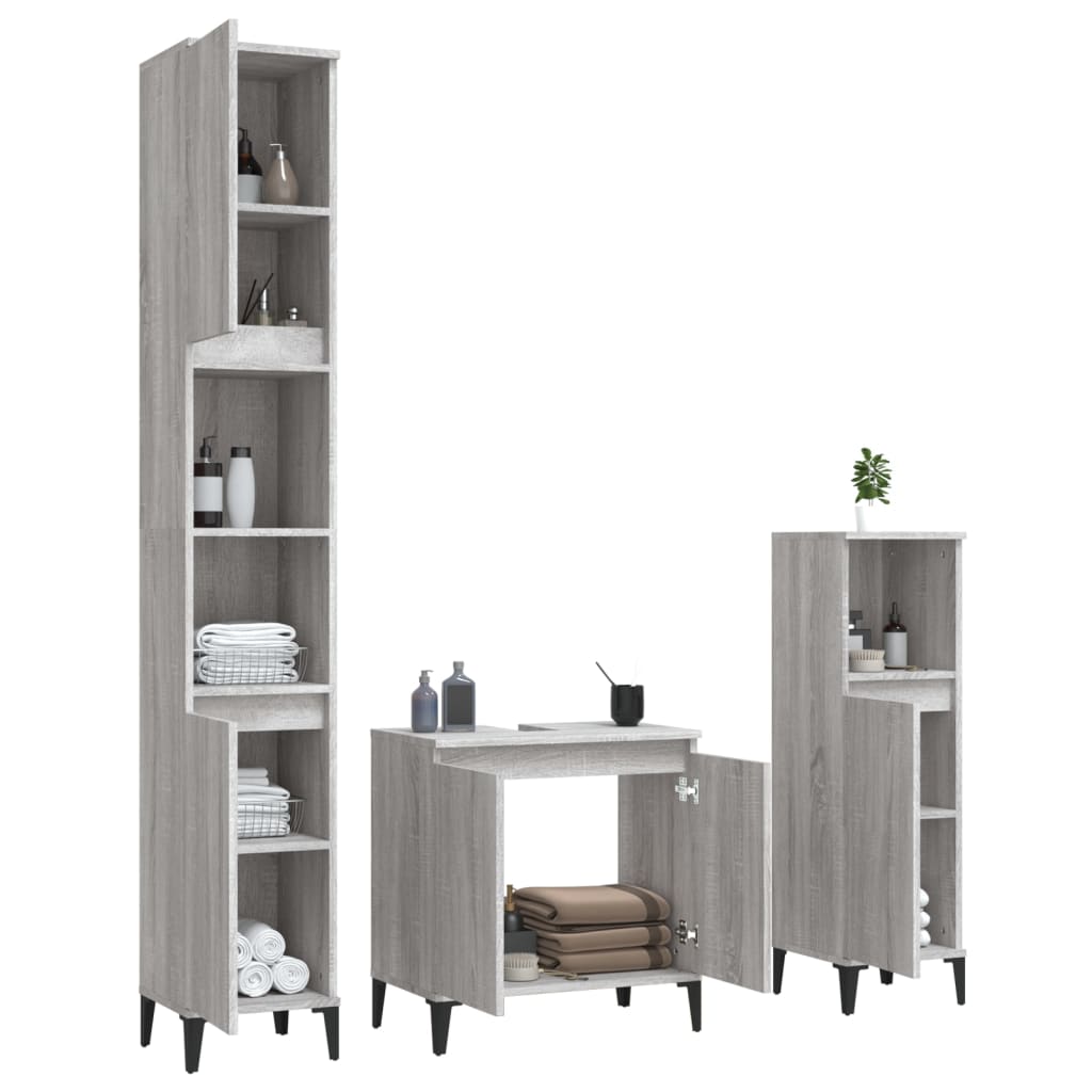 Ensemble de meubles de salle de bain 3 pcs Sonoma gris Ensembles de mobilier pour salles de bains vidaXL