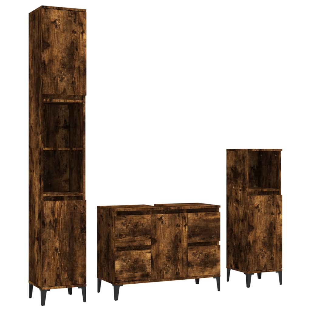 Ensemble de meubles de salle de bain 3 pcs Chêne fumé Ensembles de mobilier pour salles de bains vidaXL