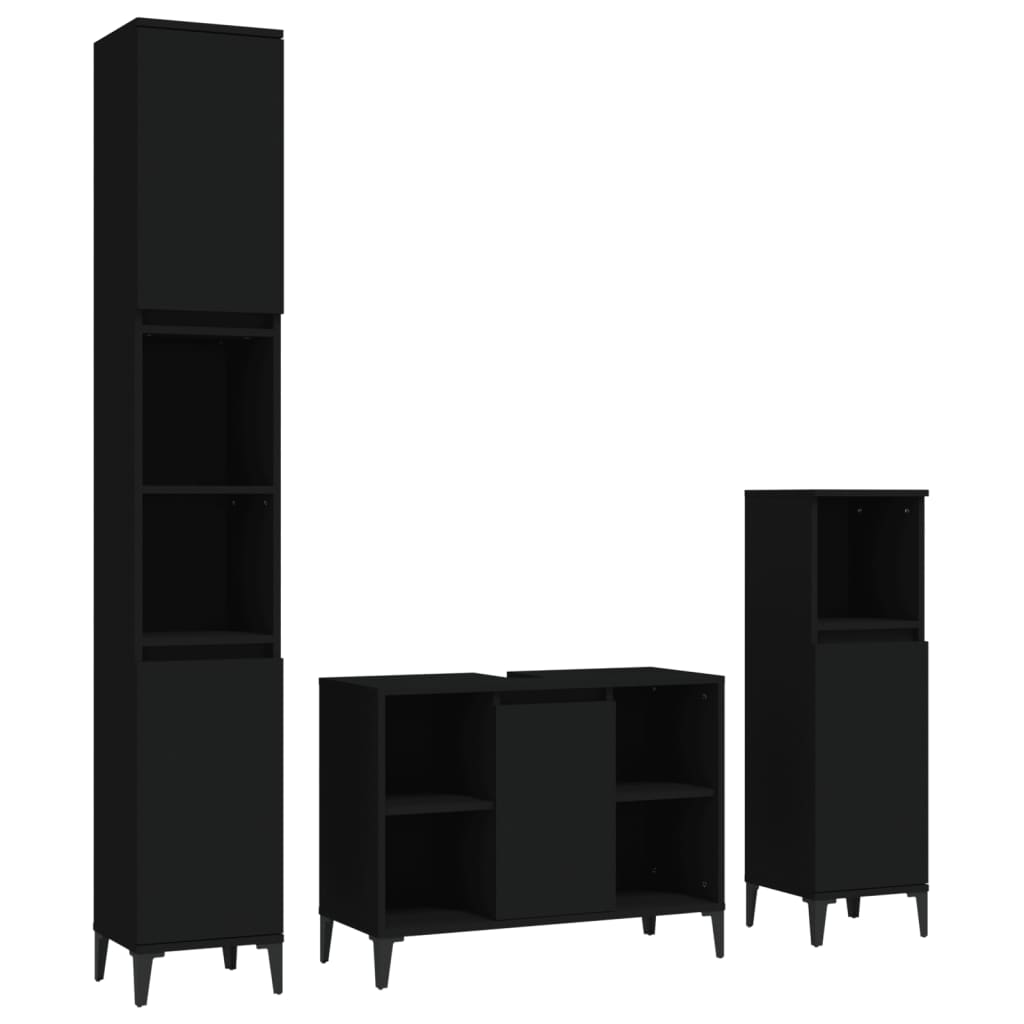 Ensemble de meubles salle de bain 3 pcs noir bois d'ingénierie Ensembles de mobilier pour salles de bains vidaXL