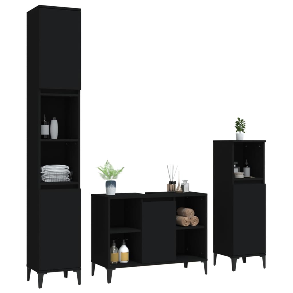 Ensemble de meubles salle de bain 3 pcs noir bois d'ingénierie Ensembles de mobilier pour salles de bains vidaXL