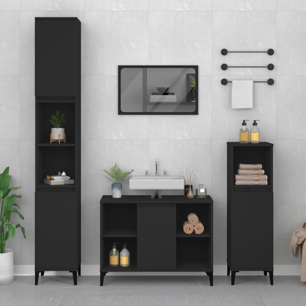 Ensemble de meubles salle de bain 3 pcs noir bois d'ingénierie Ensembles de mobilier pour salles de bains vidaXL