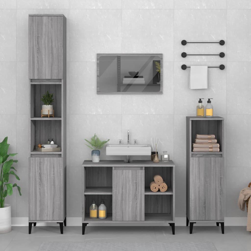 Ensemble de meubles de salle de bain 3 pcs Sonoma gris Ensembles de mobilier pour salles de bains vidaXL