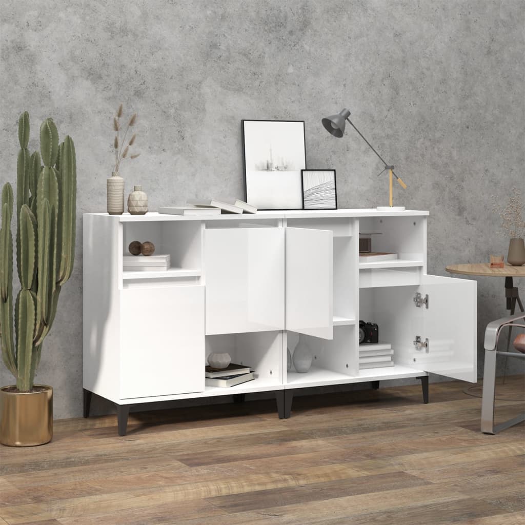 Buffets 2 pcs blanc brillant 60x35x70 cm bois d'ingénierie - XIOS