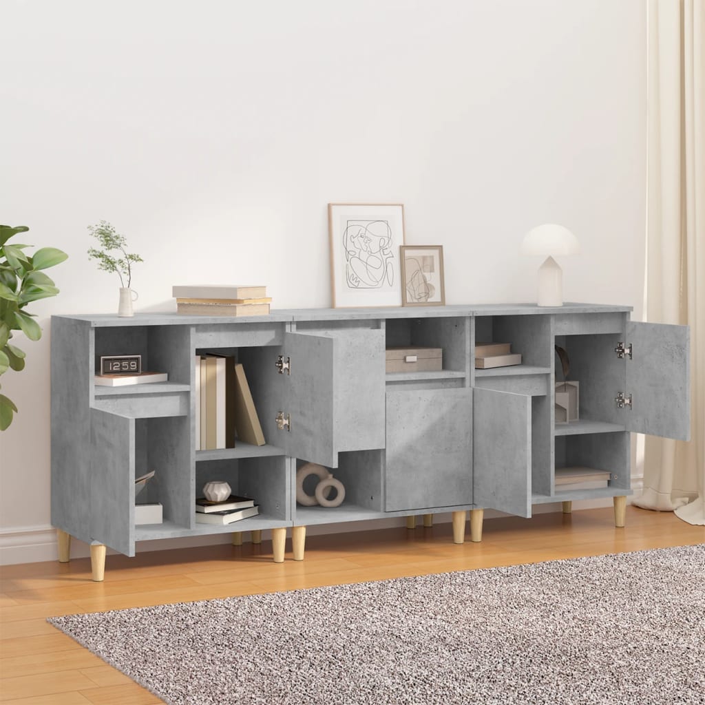 Buffets 3 pcs gris béton 60x35x70 cm bois d'ingénierie - XIOS