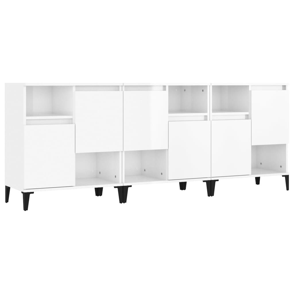 Buffets 3 pcs blanc brillant 60x35x70 cm bois d'ingénierie - XIOS