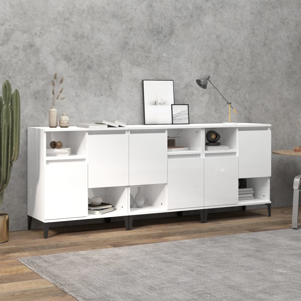 Buffets 3 pcs blanc brillant 60x35x70 cm bois d'ingénierie - XIOS