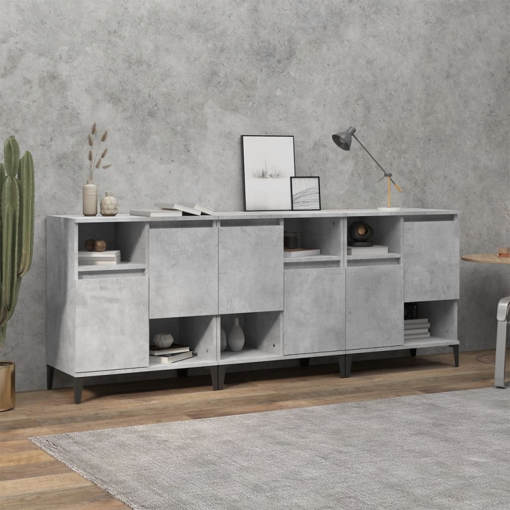 Buffets 3 pcs gris béton 60x35x70 cm bois d'ingénierie - XIOS