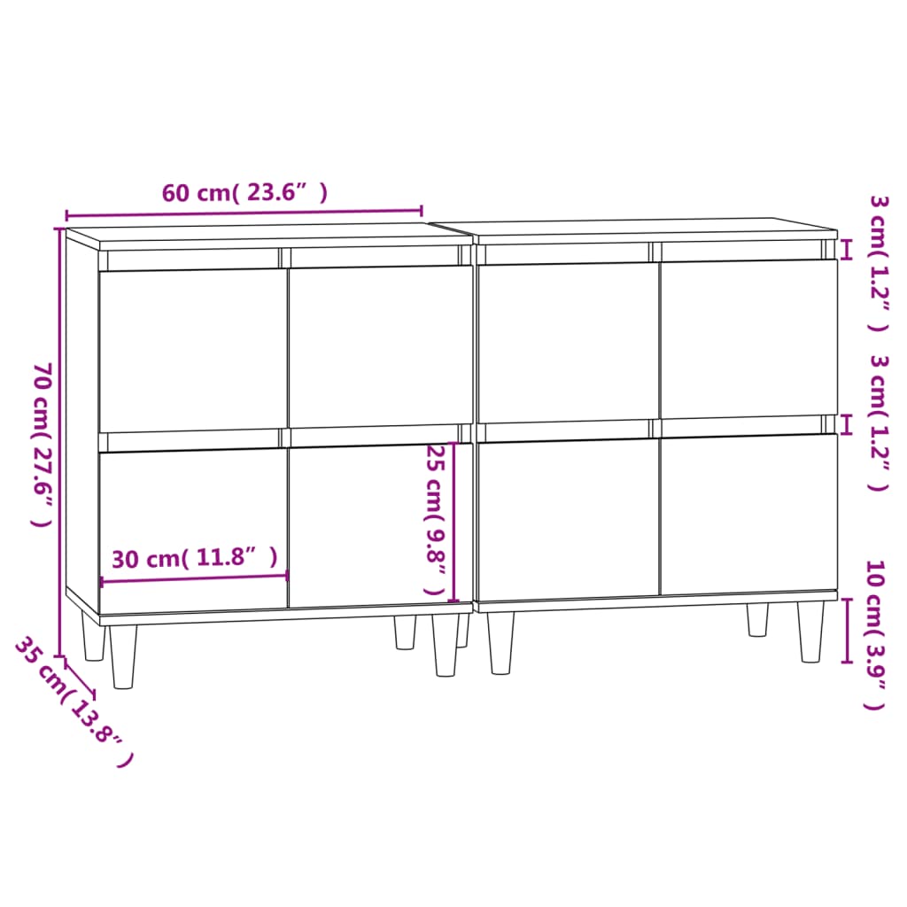 Buffets 2 pcs chêne sonoma 60x35x70 cm bois d'ingénierie - XIOS