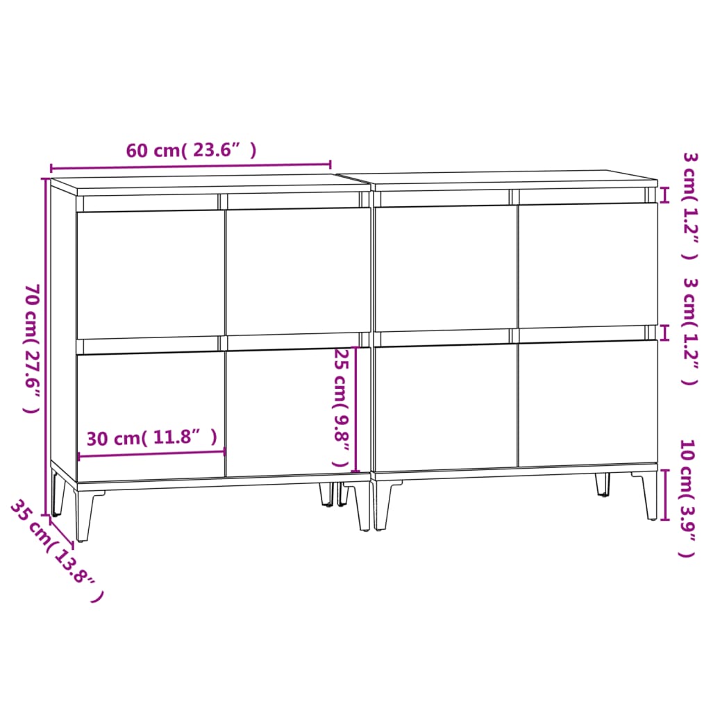 Buffets 2 pcs chêne fumé 60x35x70 cm bois d'ingénierie - XIOS