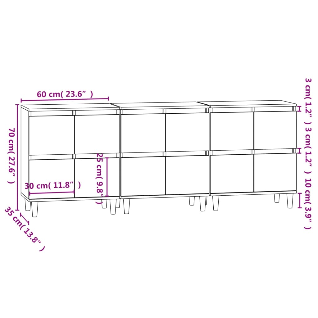 Buffets 3 pcs blanc 60x35x70 cm bois d'ingénierie - XIOS