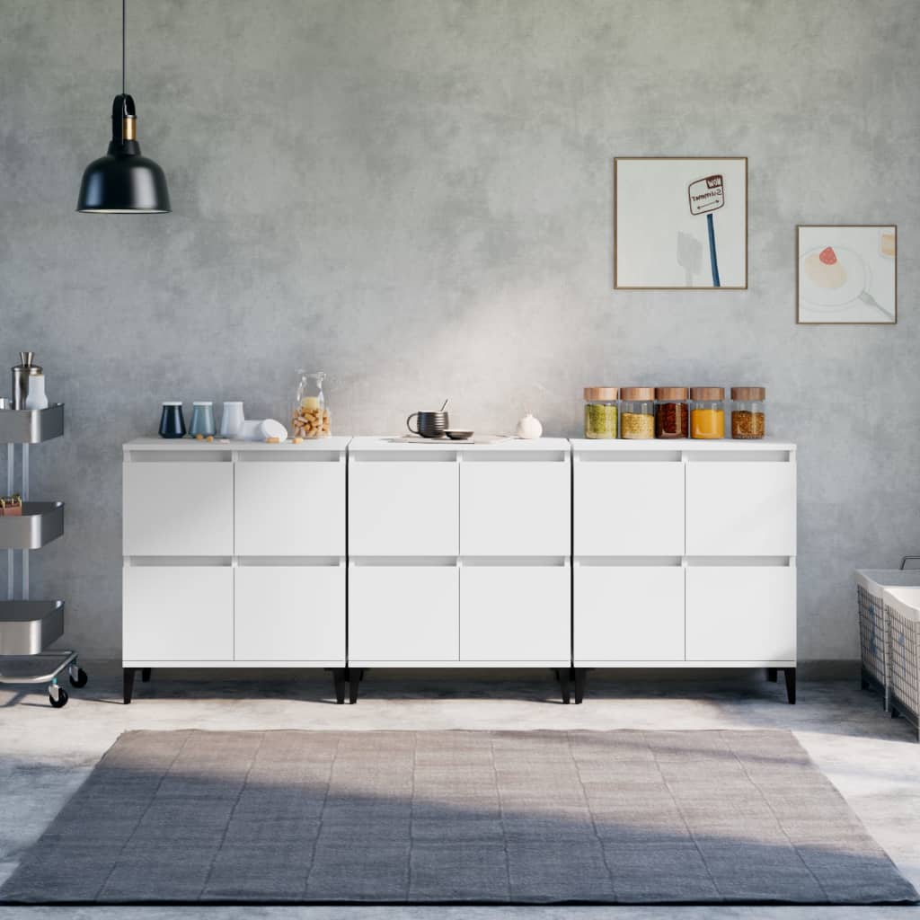 Buffets 3 pcs blanc 60x35x70 cm bois d'ingénierie - XIOS