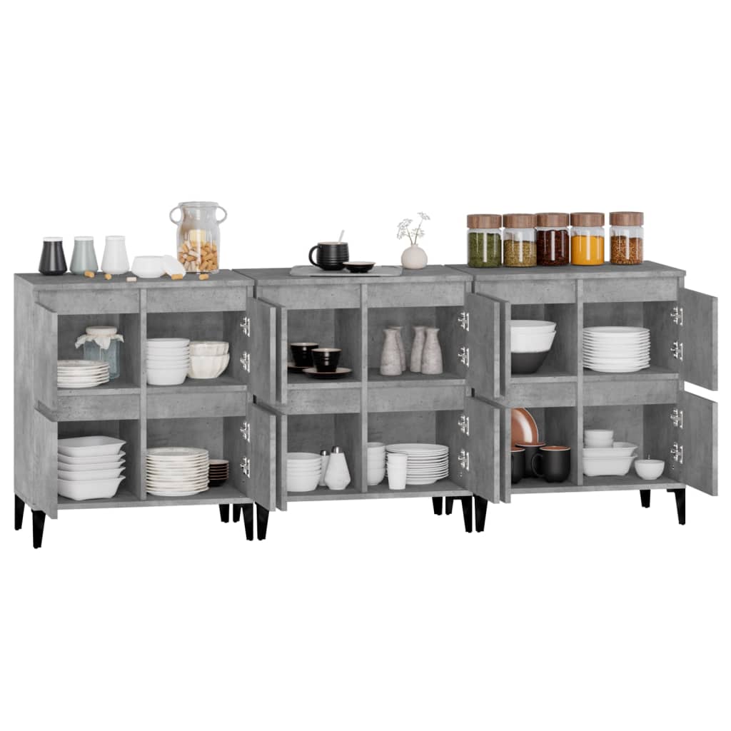 Buffets 3 pcs gris béton 60x35x70 cm bois d'ingénierie - XIOS