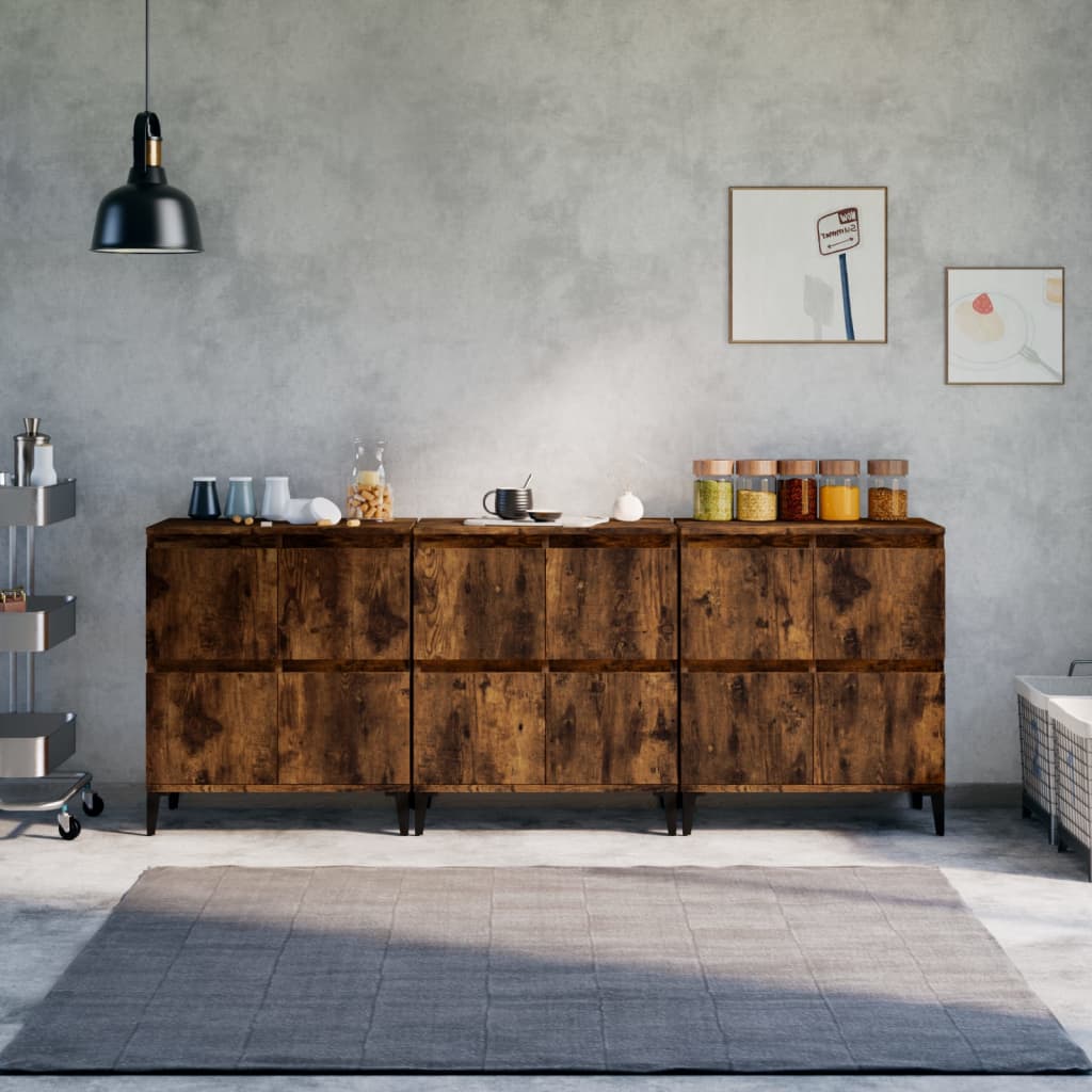 Buffets 3 pcs chêne fumé 60x35x70 cm bois d'ingénierie - XIOS