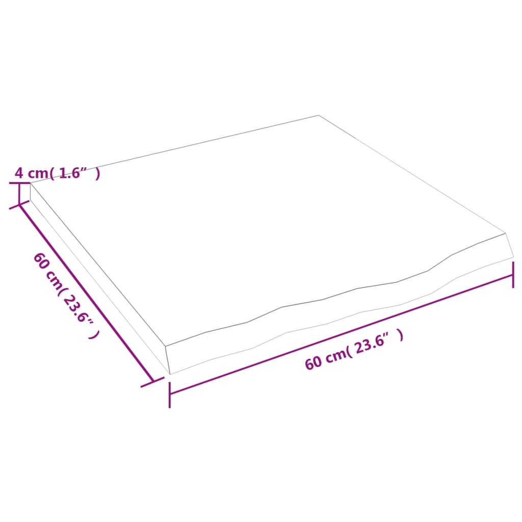 Dessus de table 60x60x(2-4) cm bois de chêne massif non traité - XIOS