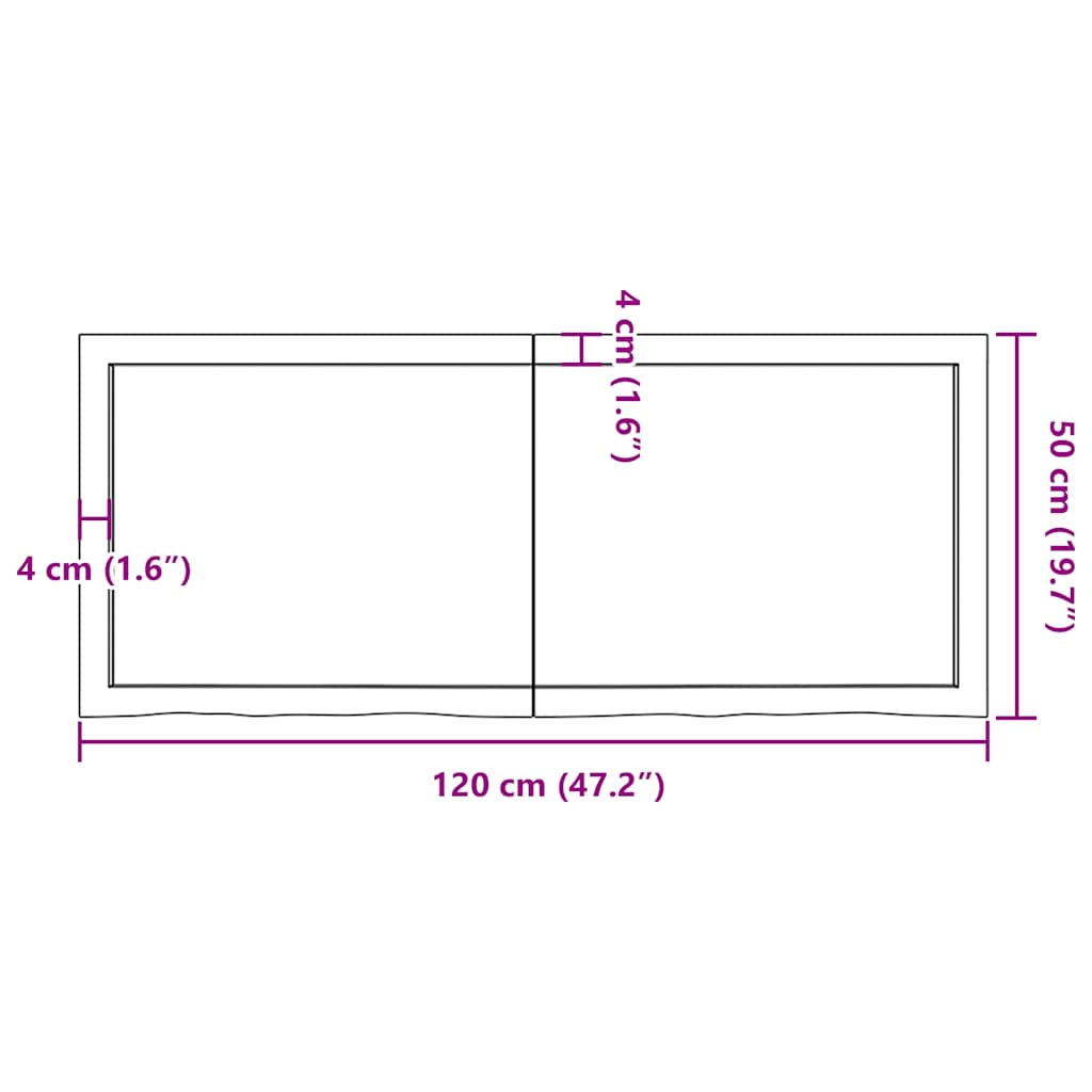 Dessus de table 120x50x(2-6) cm bois de chêne massif non traité - XIOS