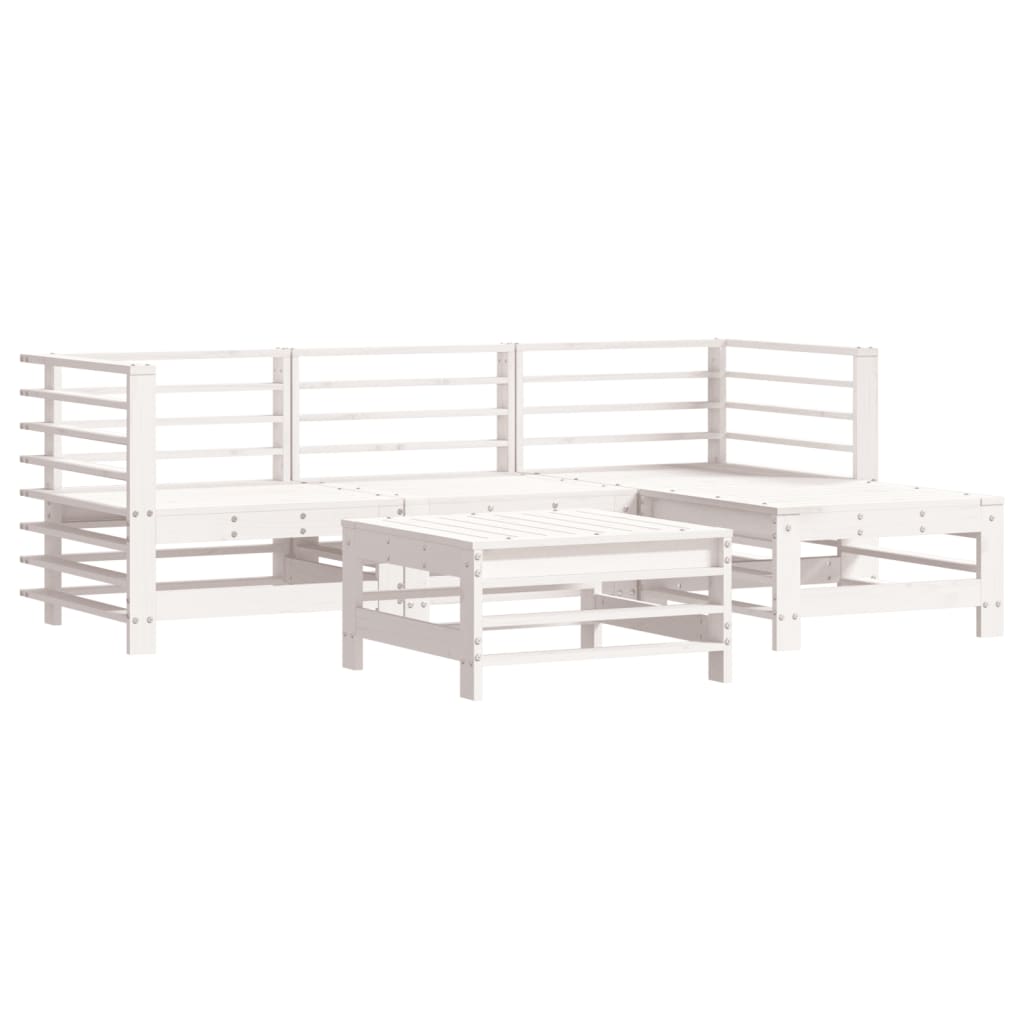 Salon de jardin 5 pcs avec coussins blanc bois massif