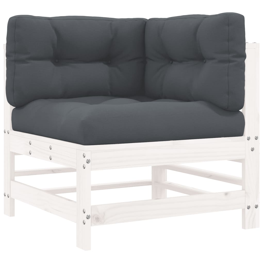 Salon de jardin 5 pcs avec coussins blanc bois massif
