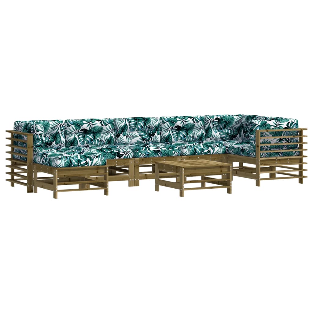 Salon de jardin 8 pcs avec coussins bois de pin imprégné
