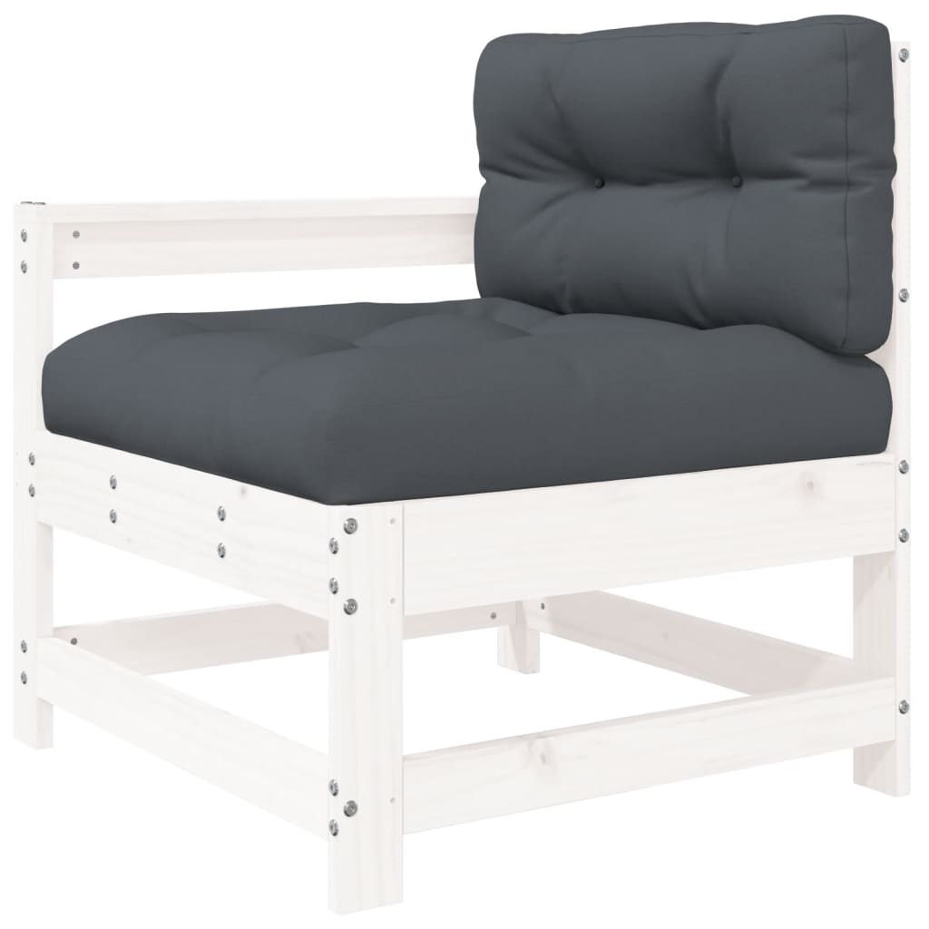 Salon de jardin 6 pcs avec coussins blanc bois massif
