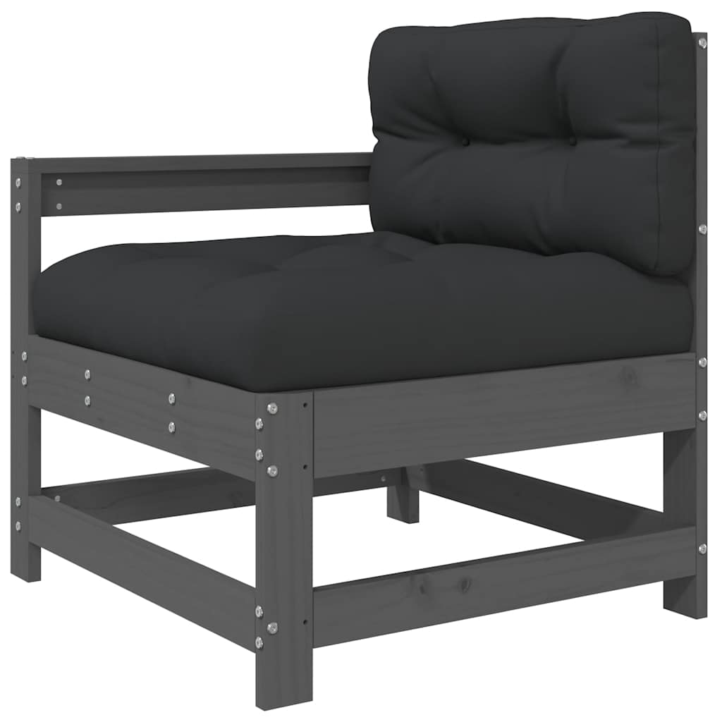 Salon de jardin 6 pcs avec coussins gris bois massif