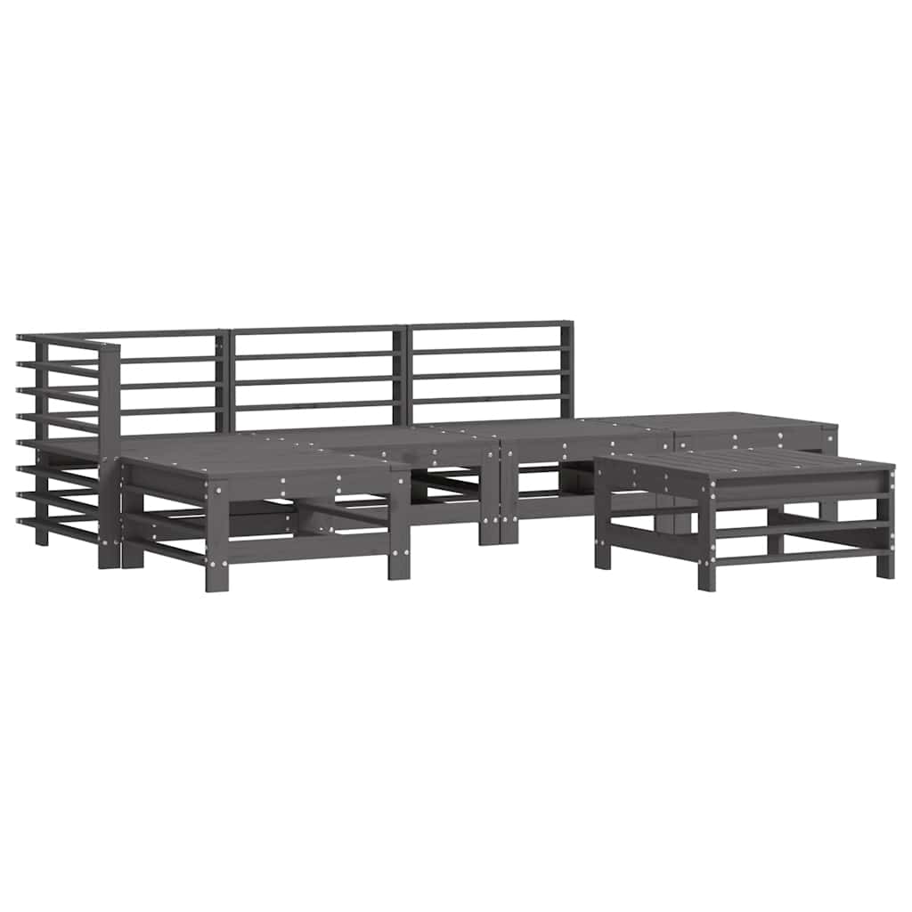 Salon de jardin 6 pcs avec coussins gris bois massif