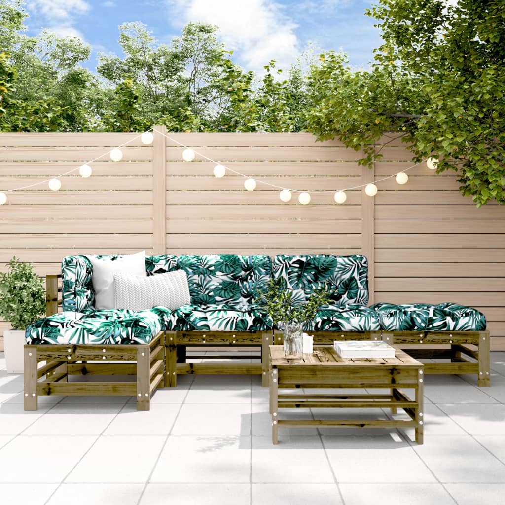 Salon de jardin 6 pcs avec coussins bois de pin imprégné
