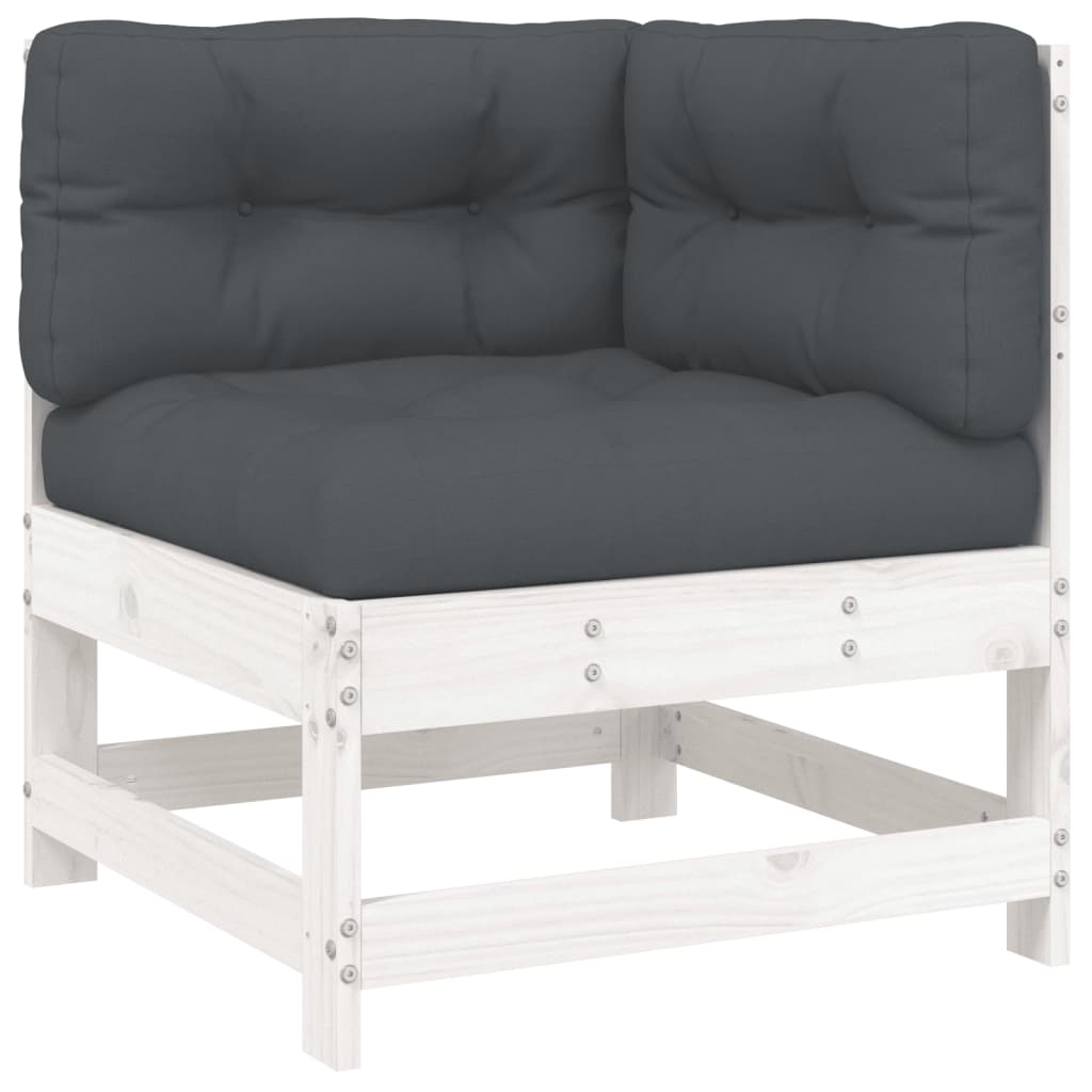 Salon de jardin 7 pcs avec coussins blanc bois massif